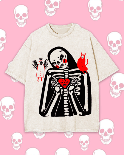 HEART SKELETON WASHED TSHIRT