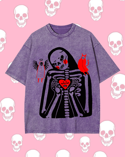 HEART SKELETON WASHED TSHIRT