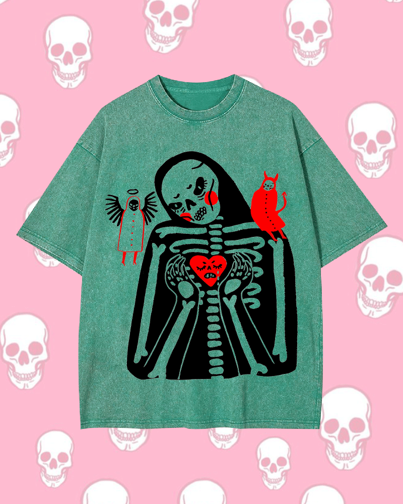 HEART SKELETON WASHED TSHIRT