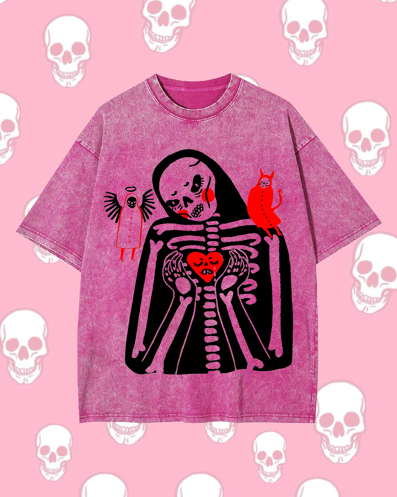 HEART SKELETON WASHED TSHIRT