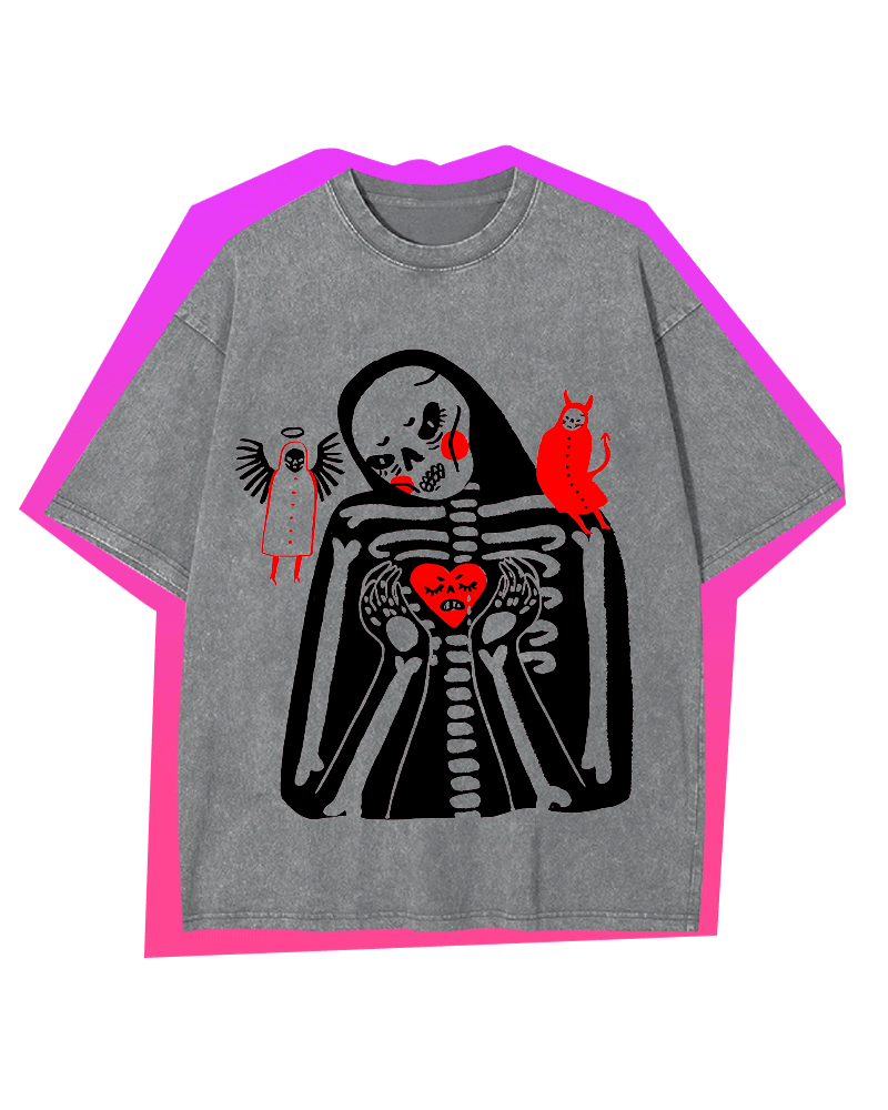 HEART SKELETON WASHED TSHIRT