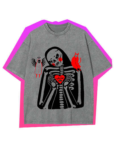 HEART SKELETON WASHED TSHIRT